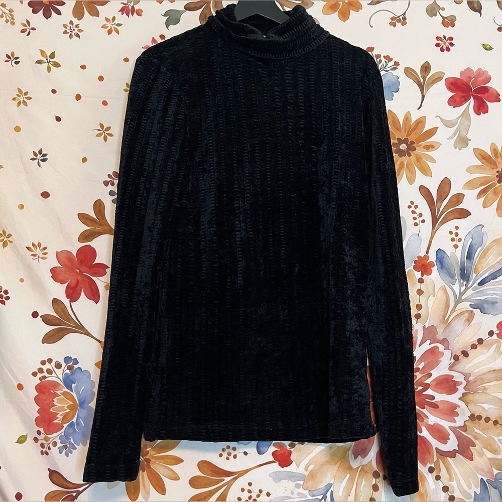 VTG 80s Betty Blue Womens XS/S Turtleneck Velour Polyester Fall Winter Sweater